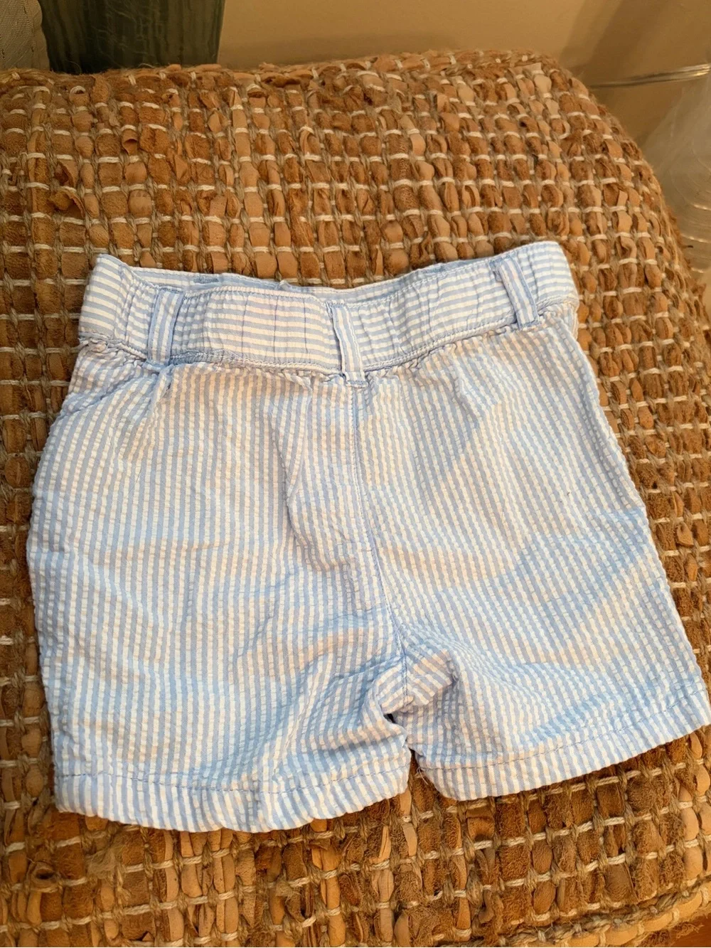 crown & ivy Light Blue and White Striped Seersucker Kids Shorts